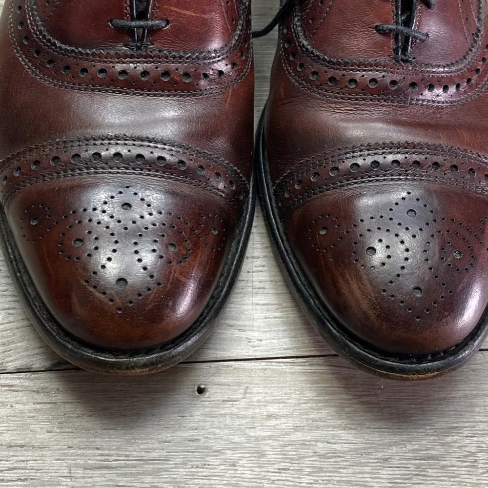 Allen Edmonds Strand Oxford Mens 11 D Brown Leather Brogue Cap Toe Dress Shoes